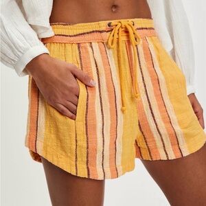 Free People Vibrant Striped Shorts in Yellow and Orange